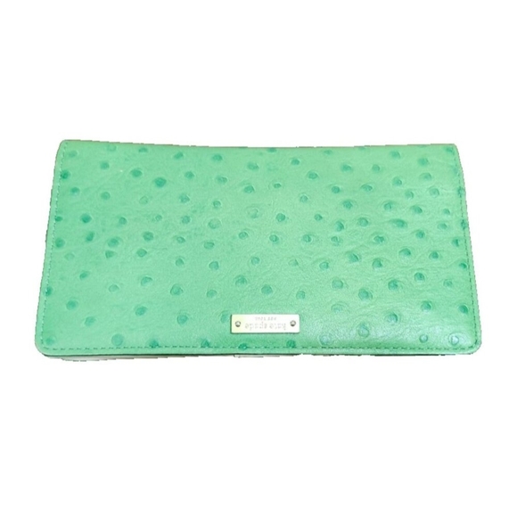 Kate Spade New York Wallet Green Ostrich Embossed Leather Card Holder - Picture 2 of 11